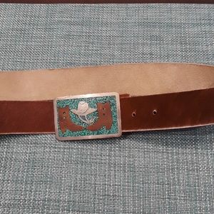Turquoise Western Cowboy Buckle Hide Belt
